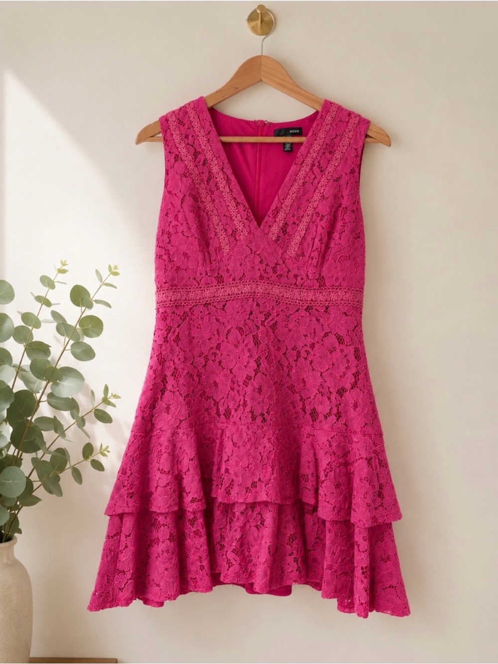 Aqua Hot Pink Lace Ruffle Mini Dress Wedding Guest Party M NWOT